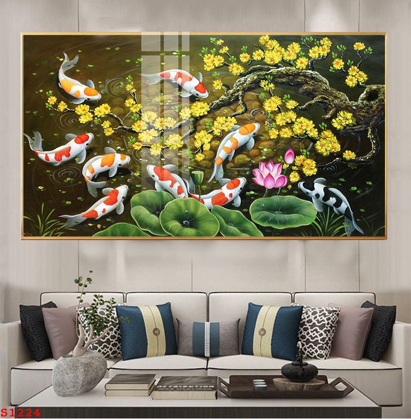 tranh-trang-guong-phong-thuy-ca-chep-hoa-sen-s1224