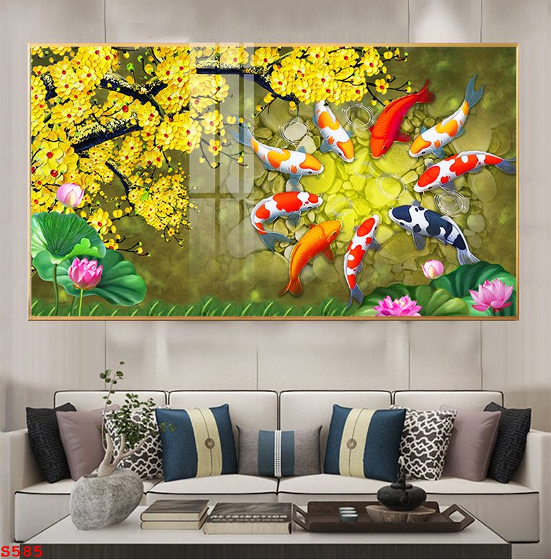 tranh-trang-guong-phong-thuy-ca-chep-hoa-sen-s585