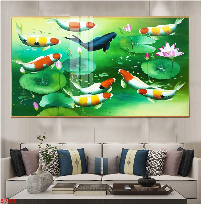 tranh-trang-guong-phong-thuy-ca-chep-hoa-sen-s769