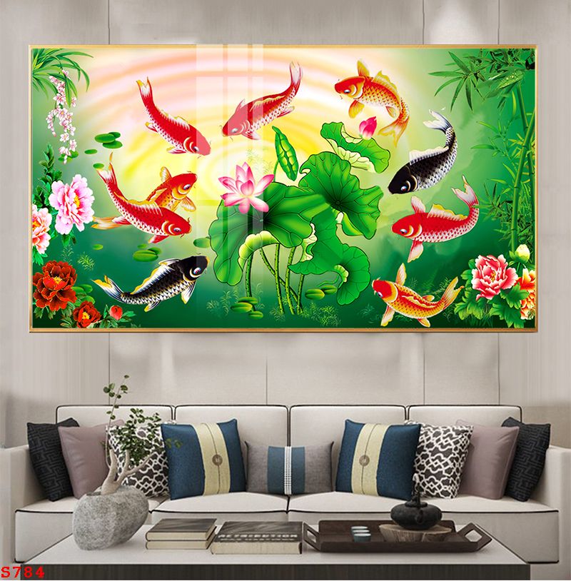 tranh-trang-guong-phong-thuy-ca-chep-hoa-sen-s784