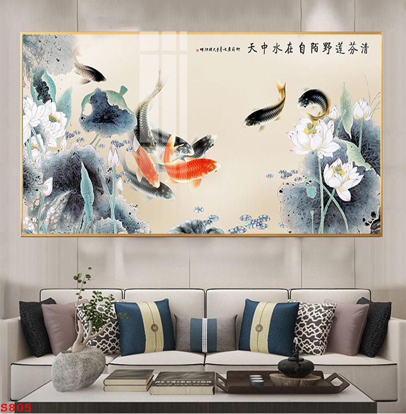 tranh-trang-guong-phong-thuy-ca-chep-hoa-sen-s805